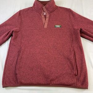 LL Bean Sweater Fleece Pullover Mens Medium Reg Burgundy Red Snap Neck 298050